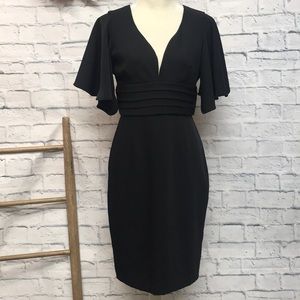 Black Halo V-Neck Ruffle Sleeve MIDI Dress